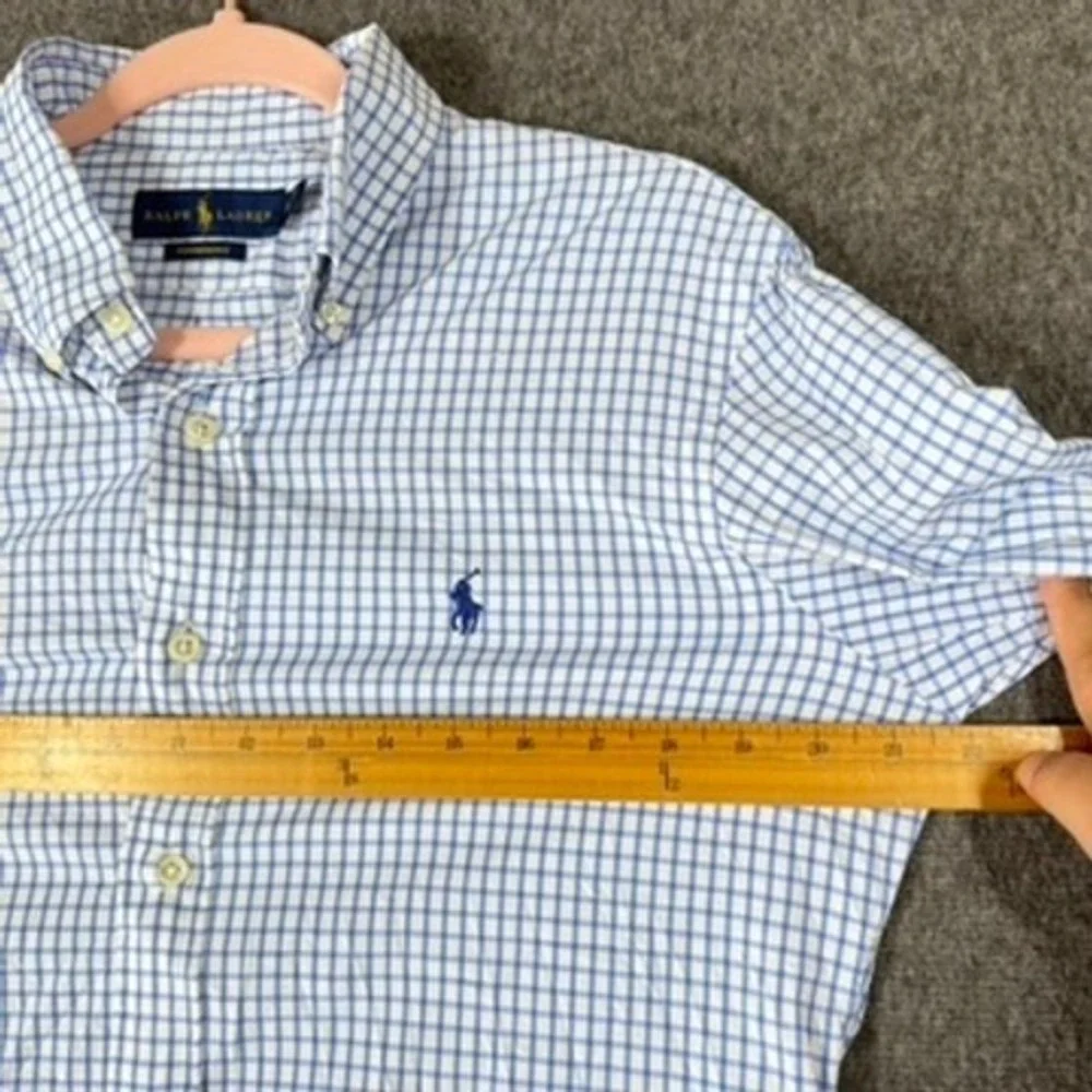 Polo Ralph Lauren Performance Gingham Button Down Shirt Blue White Mens Small